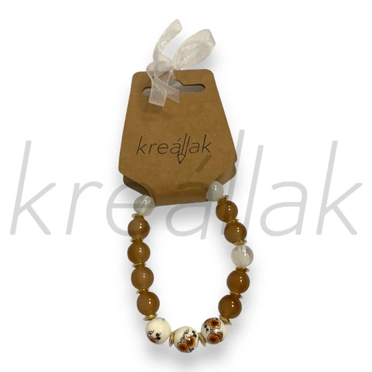 Karkötő - Plasztik beige virágos karkötő