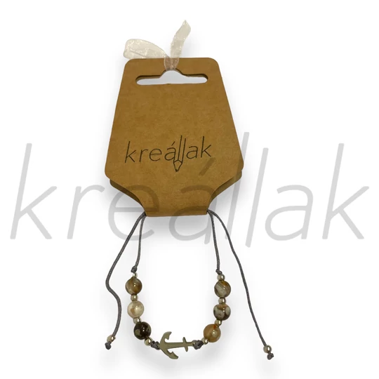 Karkötő - Szürke zsinóros karkötő vasmacskával