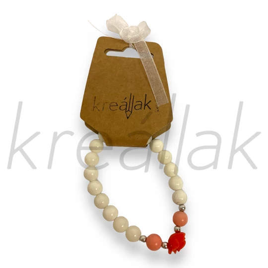 Ásvány karkötő - Fehár kagyló gyöngy karkötő rózsával