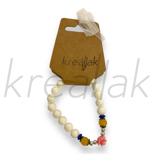 Ásvány karkötő - Fehér kagyló karkötő rózsával