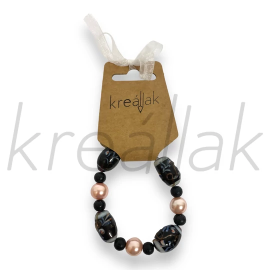 Karkötő - Fekete festett cseh üveggyöngy karkötő