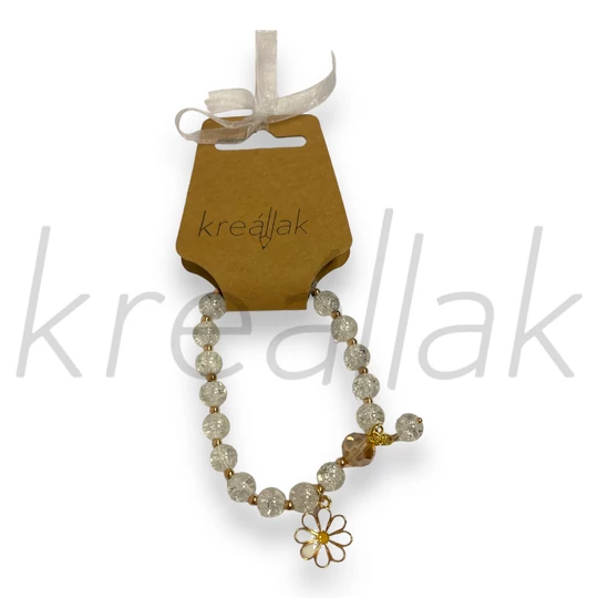 Karkötő - Átlátszó üveggyöngy karkötő virággal