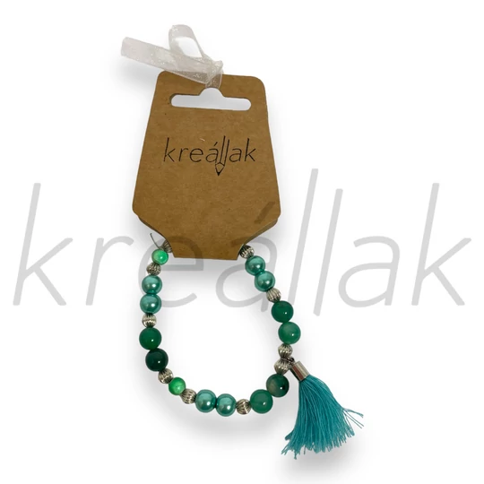 Ásvány karkötő - Zöld achát karkötő bojttal