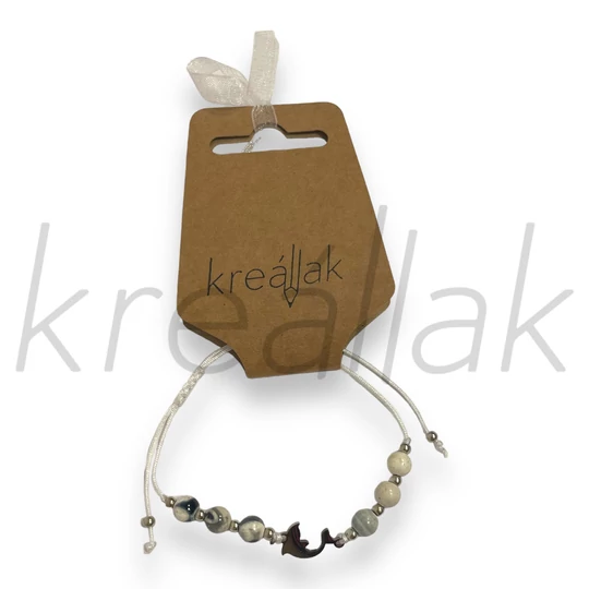 Karkötő - Fehér zsinóros karkötő delfinnel