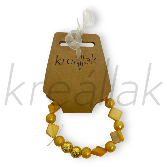 Ásvány karkötő - Sárga kagyló karkötő lávakővel