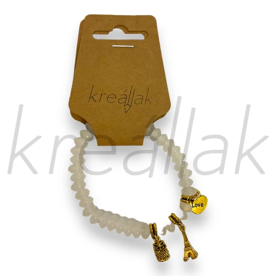 Karkötő - Fehér gyöngyös karkötő medálokkal