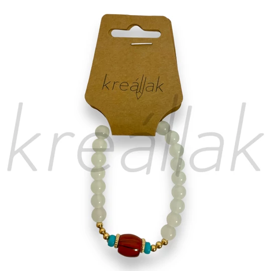 Karkötő - Fehér gyöngyös karkötő bordóval