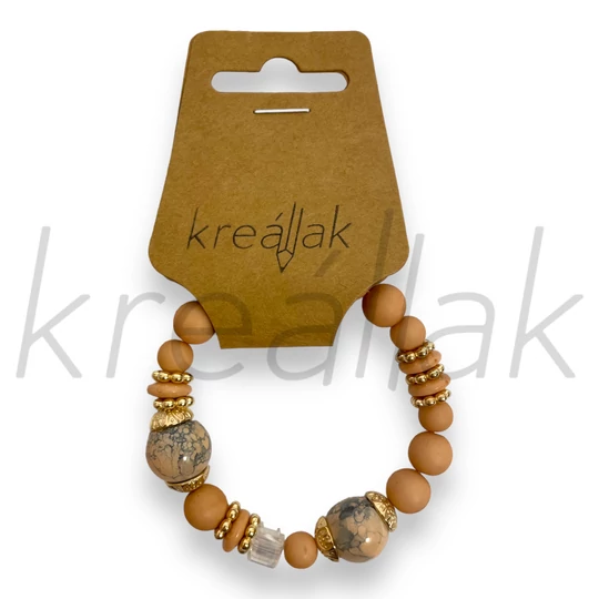 Karkötő - Rózsaszín márványos gyöngyös karkötő