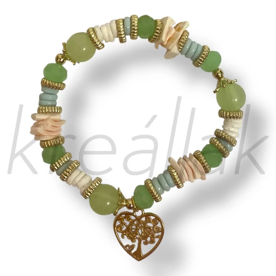 Zöld életfa szív medál karkötő