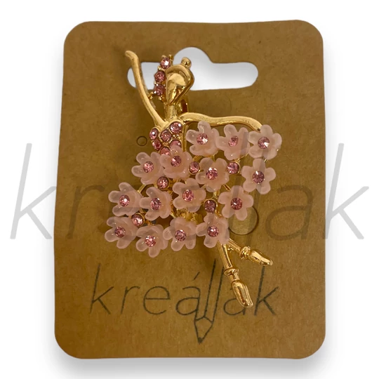 Bross - Balerina rózsaszín ruhában kitűző