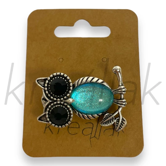 Bross - Kék tgestű,ezüst bagoly kitűző