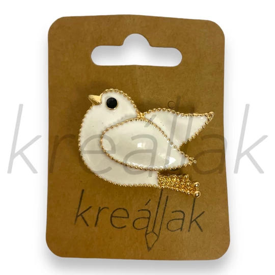 Bross - Fehér madárkás kitűző