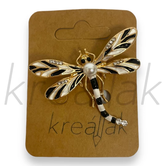 Bross - Fekete-fehér szitakötő kitűző