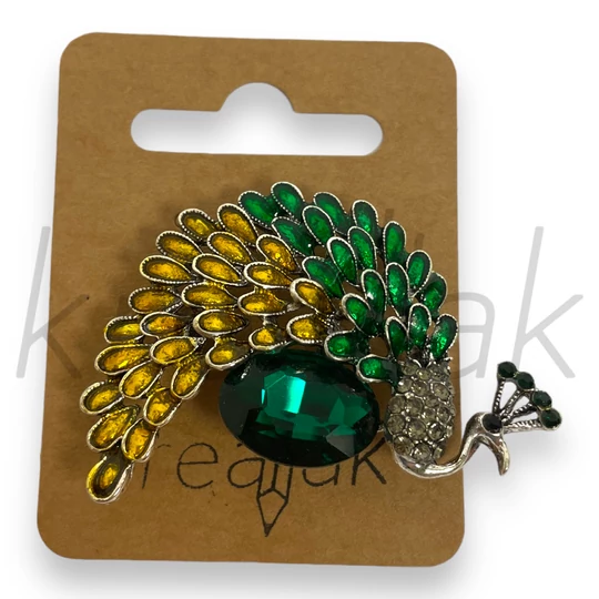 Bross - Pávás zöld kitűző