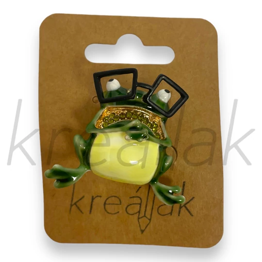 Bross - Szemüveges zöld béka kitűző