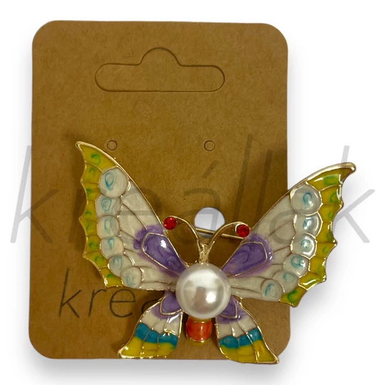 Bross - Színes lepke kitűző gyönggyel