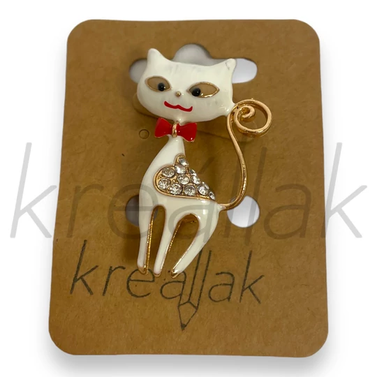 Bross - Fehér cica kitűző