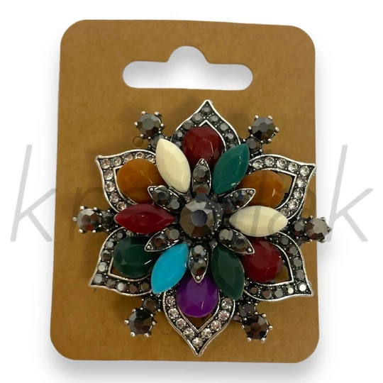 Bross - Színes virág kitűző ezüst