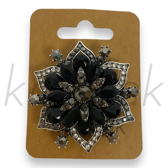 Bross - Fekete ezüst virág kitűző