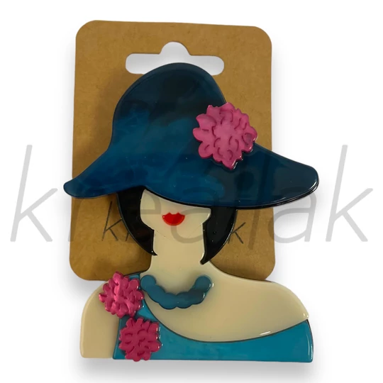 Bross - Kék kalapos hölgy kitűző