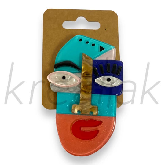 Bross - Picasso fej türkízkék kitűző