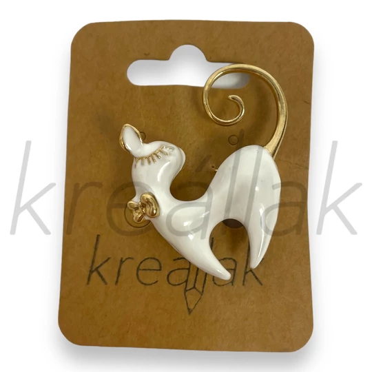 Bross - Fehér masnis cica kitűző