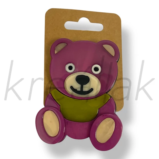 Pink plasztik maci kitűző