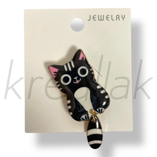 Csíkos farkú kis cica kitűző