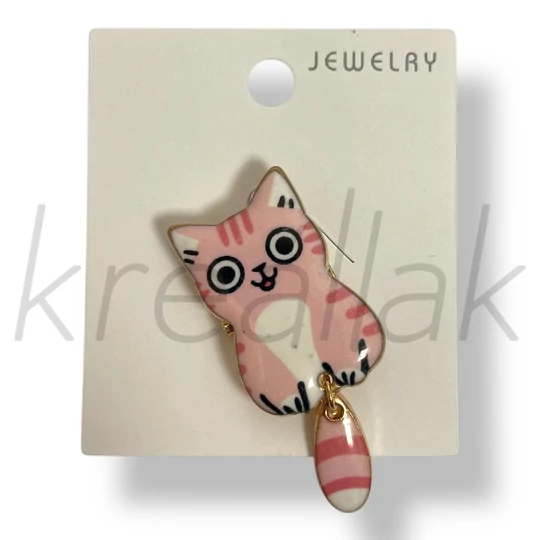 Pink csíkos farkú cica kitűző