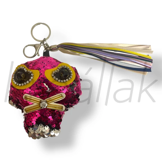 Pink flitteres koponya kulcstartó