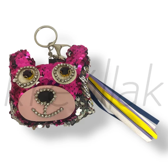 Pink flitteres maci kulcstartó 