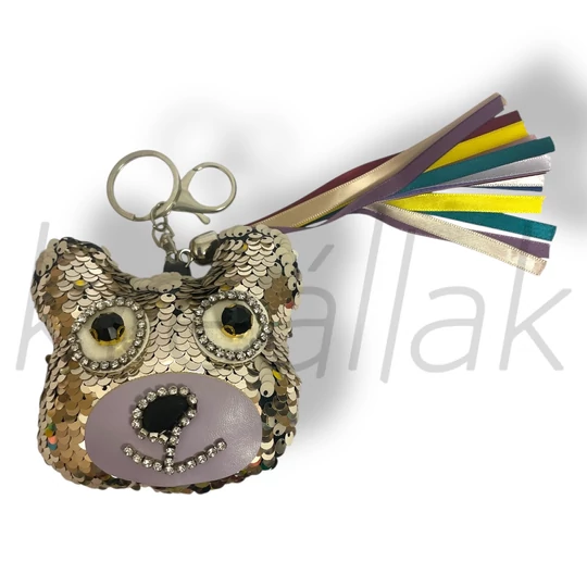 Bézs flitteres maci kulcstartó 