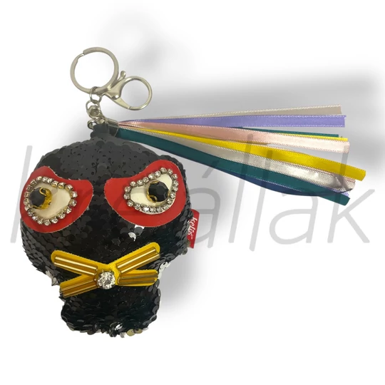 Fekete flitteres koponya kulcstartó 