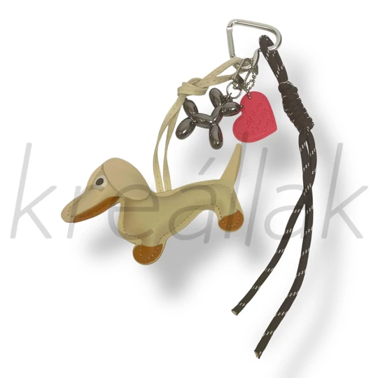 Törtfehér bőr tacsi kulcstartó