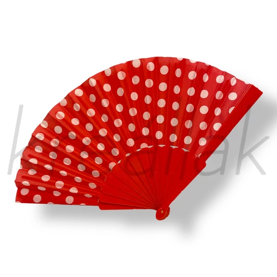 Piros alapon fehér pöttyös legyező