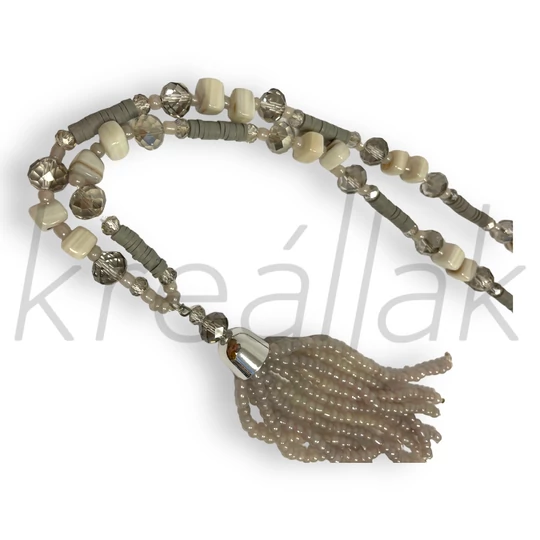 Szürke gyöngyös bojtos nyaklánc