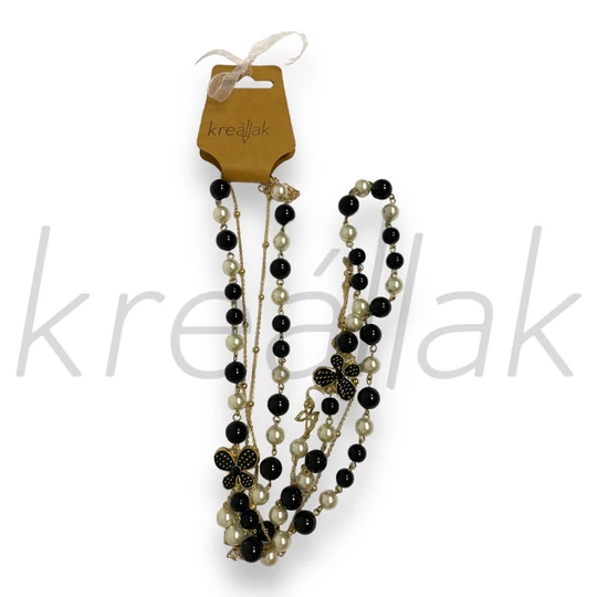 Gyöngyös virágos nyaklánc fekete