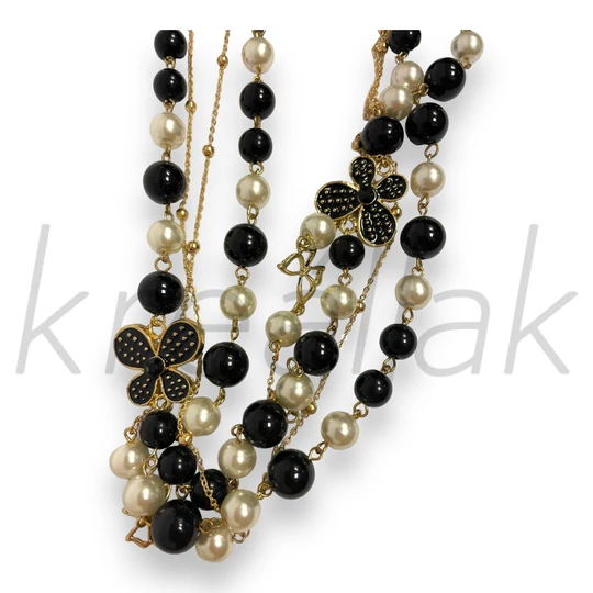 Nyaklánc - Gyöngyös virágos nyaklánc fekete