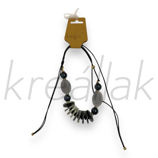 Nyaklánc - Plasztik körlapos, gyöngyös nyaklánc szürke