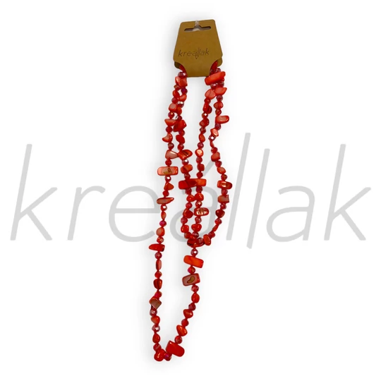 Nyaklánc - Piros gyöngyös,kagylós nyaklánc