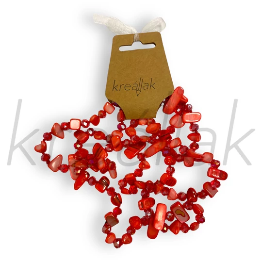 Piros gyöngyös,kagylós nyaklánc