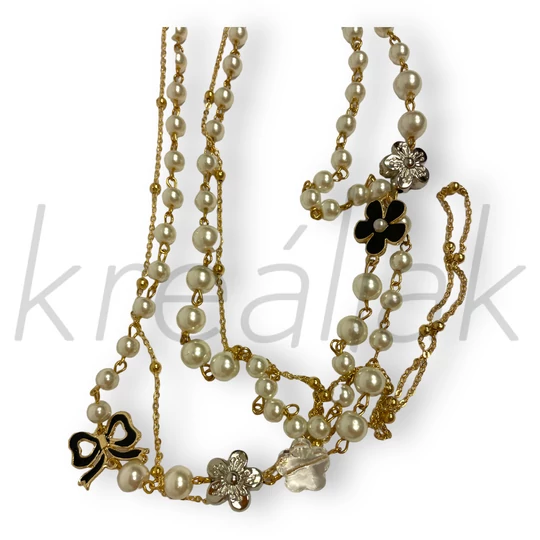 Kétsoros gyöngyös nyaklánc virággal,masnival