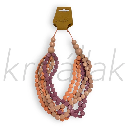 Nyaklánc - Fa gyöngyös nyaklánc rózsaszín-lila