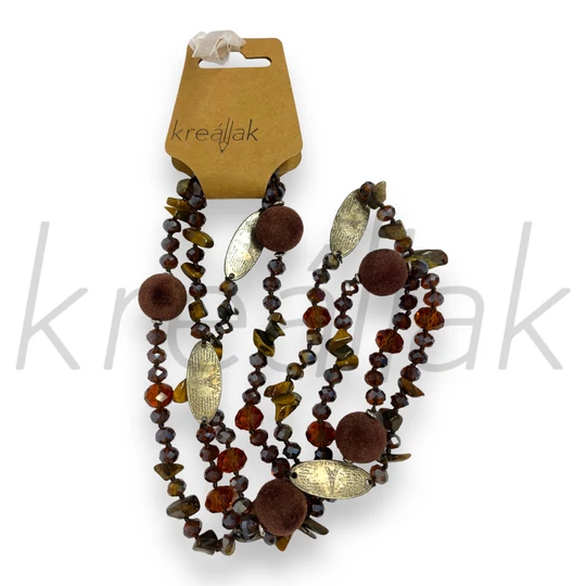 Nyaklánc - Bronzos nyaklánc fémlapokkal,bársonygolyóval