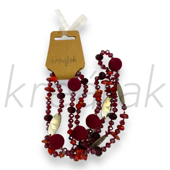 Nyaklánc - Bordó nyaklánc fémlapokkal,bársonygolyókkal