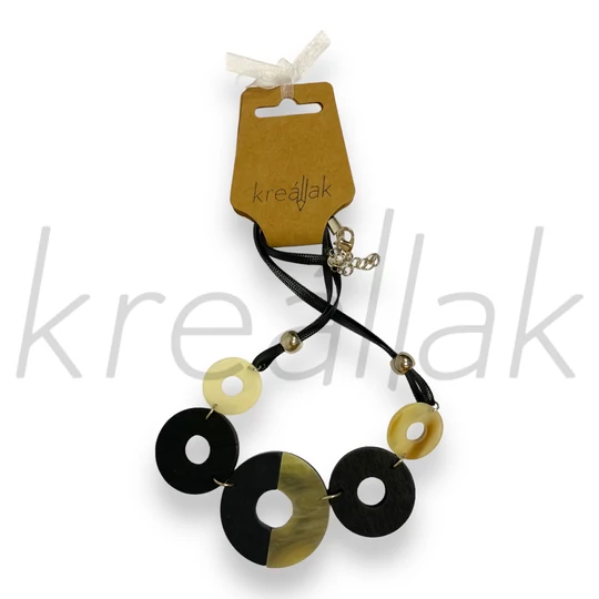 Nyaklánc - Fa-plasztik körlapos nyaklánc fekete
