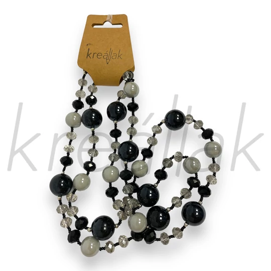 Nyaklánc - Nagy gyöngyös nyaklánc fekete-szürke színben