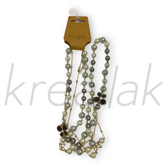 Nyaklánc - Gyöngyös nyaklánc fekete virággal