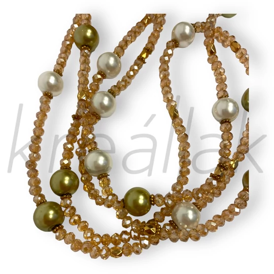 Hosszú bézs gyöngyös nyaklánc gumidamilon