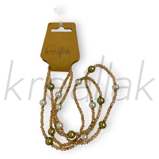 Nyaklánc - Hosszú bézs gyöngyös nyaklánc gumidamilon